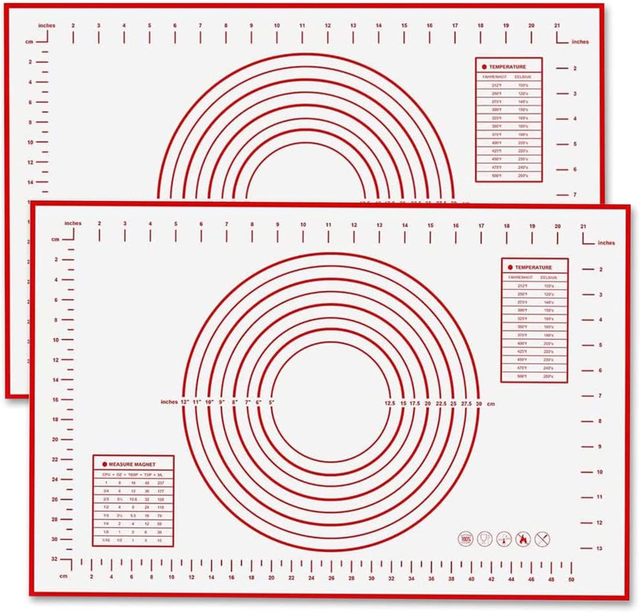 Lilymeche Concept - Silicone Pastry Mat with Measurement(2pc), Non Slip Baking Mat, BPA - Free, Rolling Pastry, Pizza & Cookies, Kneading Board for