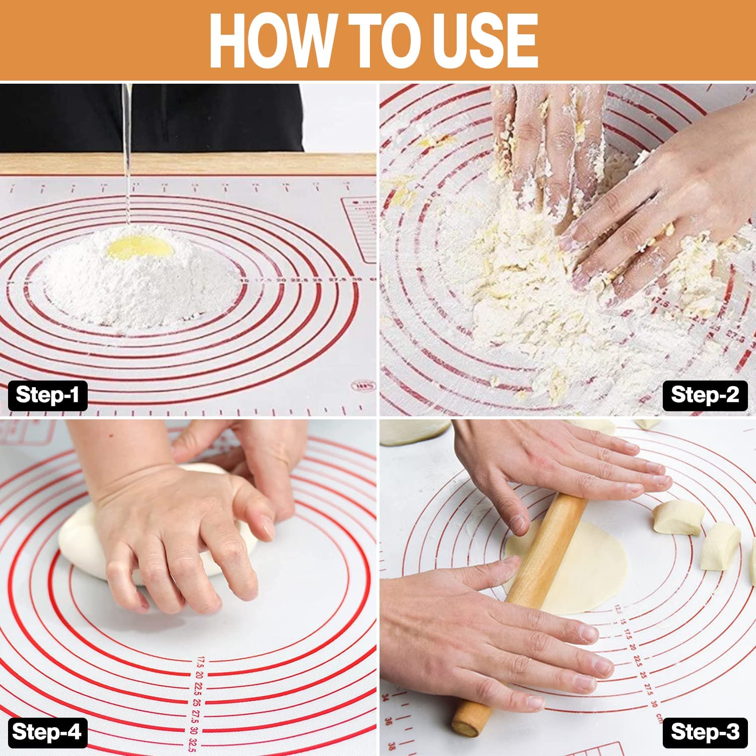 Large Size Silicone Kneading Pad Non-Stick Surface Rolling Dough Mat With  Scale Kitchen Cooking Pastry Sheet Oven Liner Bakeware