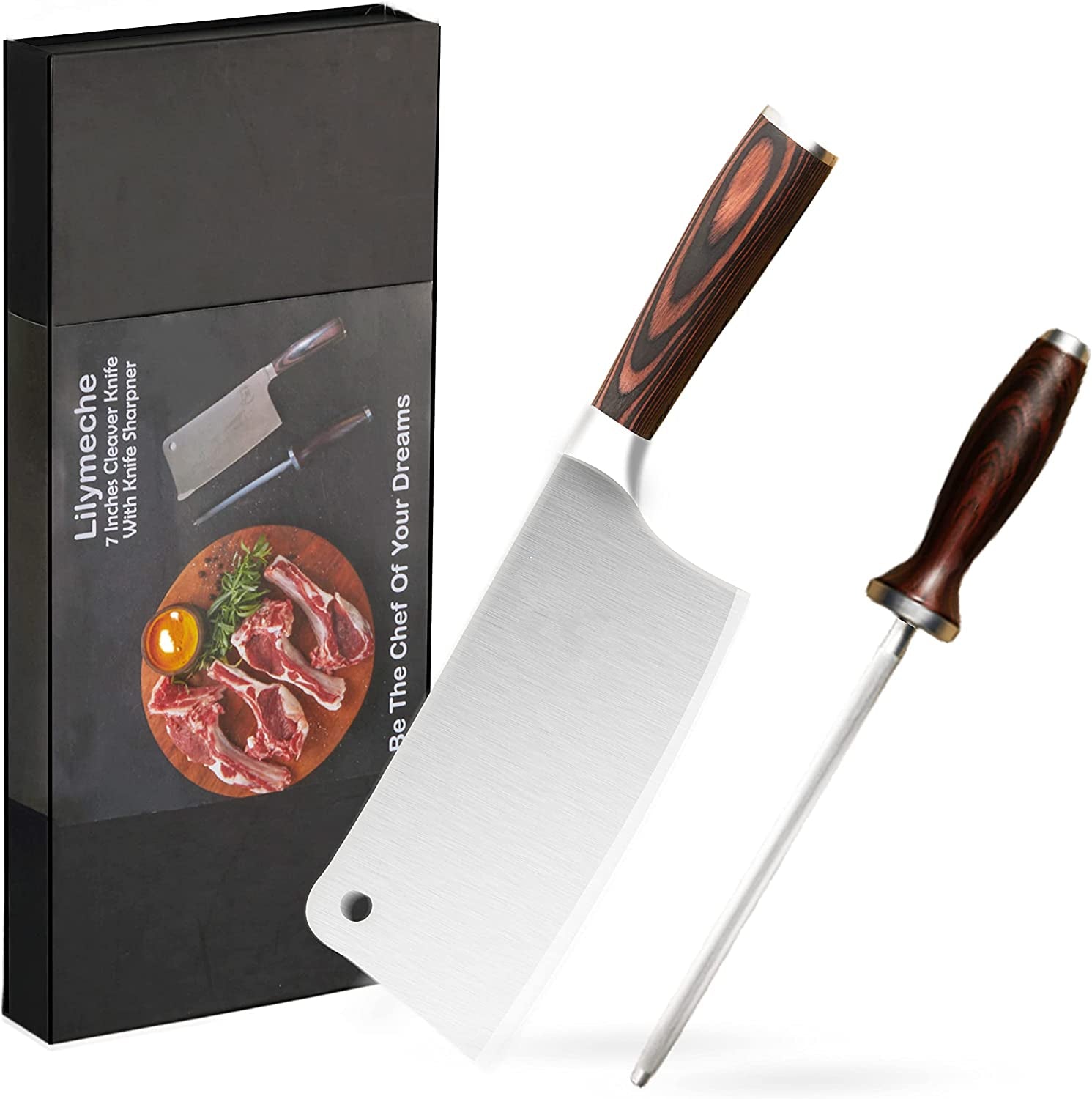 Cleaver Knife 7 Inch Stainless Steel - Professional Chef Knife With Pakka  Wood Full Tang Handle, Heavy Duty Blade For Home Kitchen And Restaurant