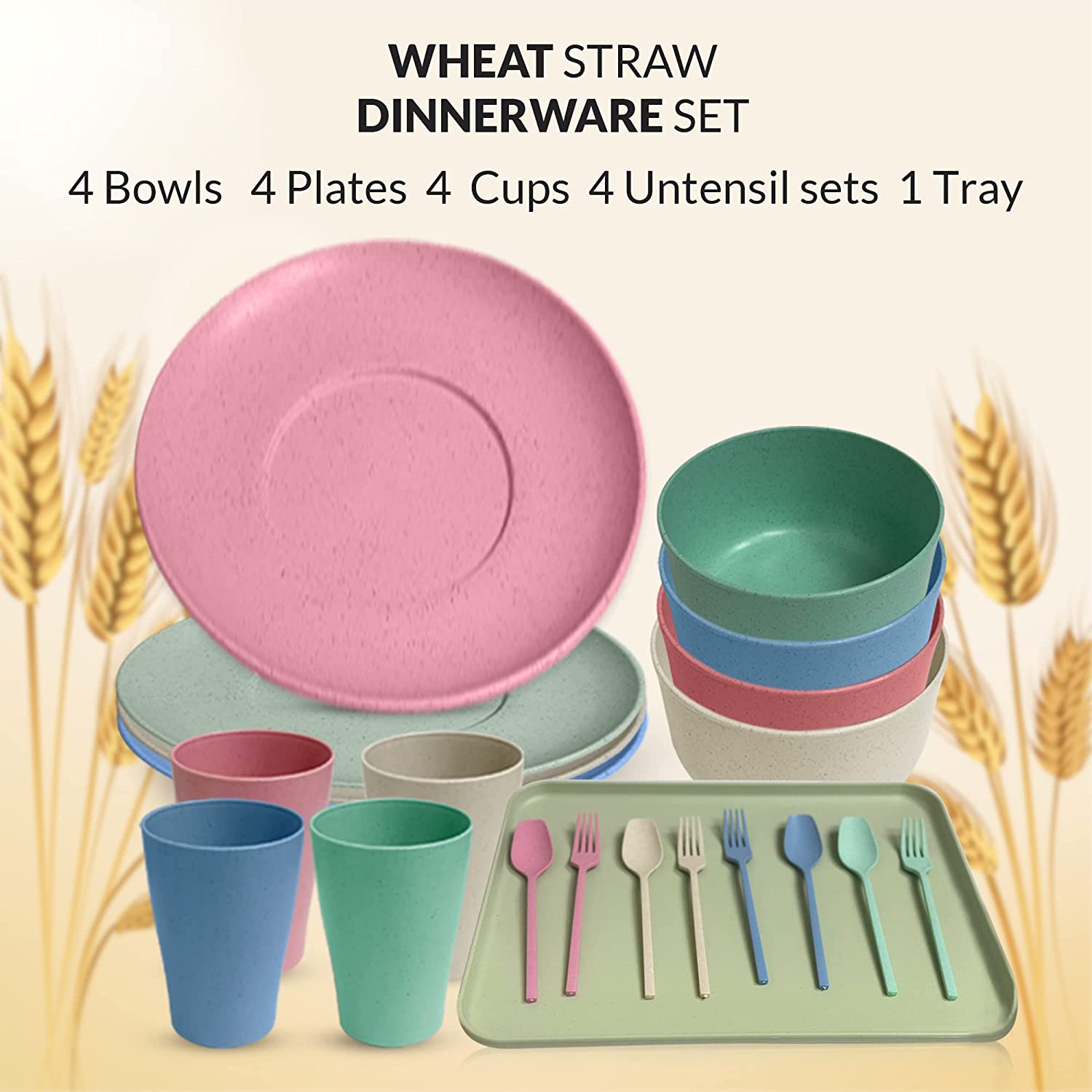 Unbreakable Wheat Straw Plastic Cereal Bowls Set of 4 - BPA Free